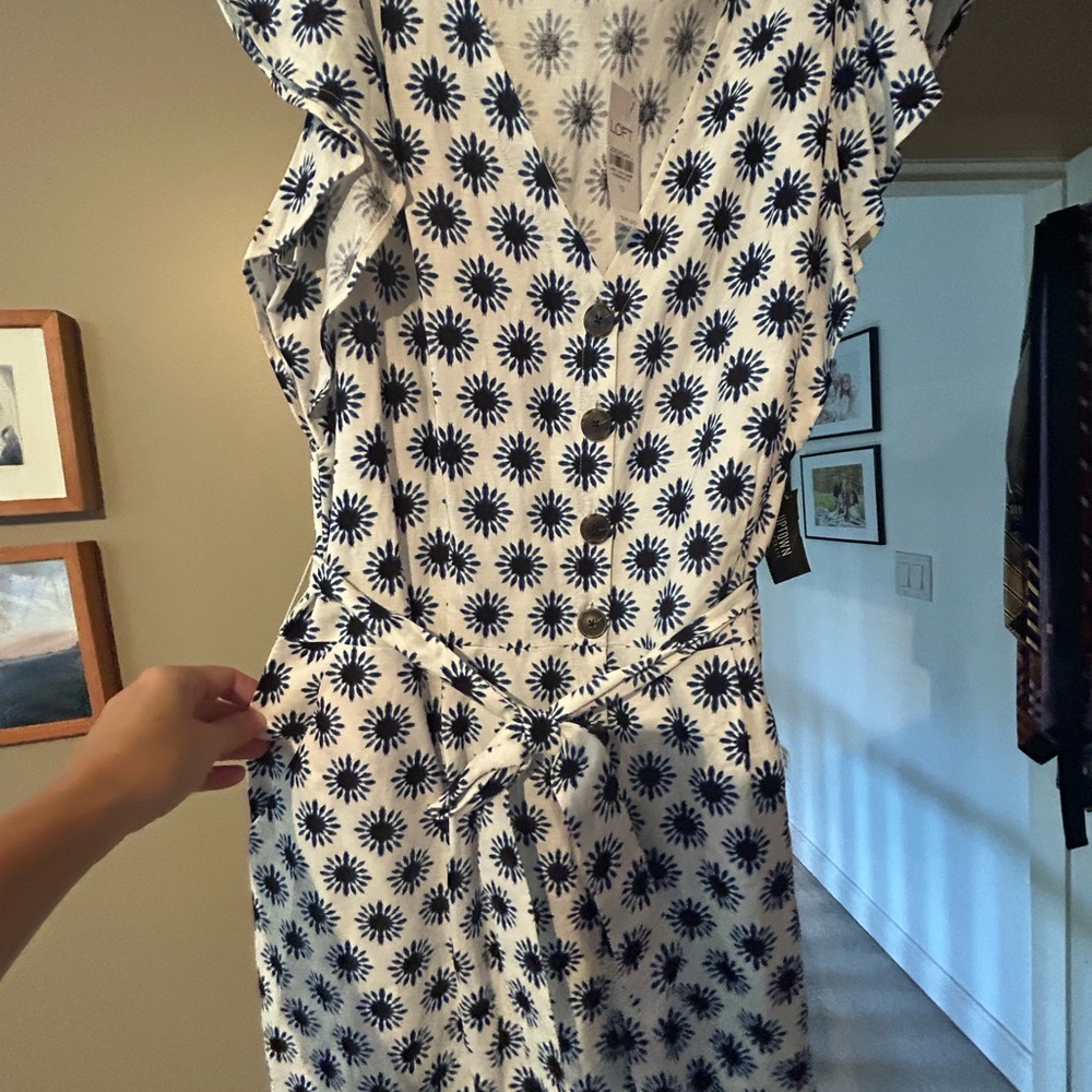 LOFT Blue and White Floral Jumpsuit